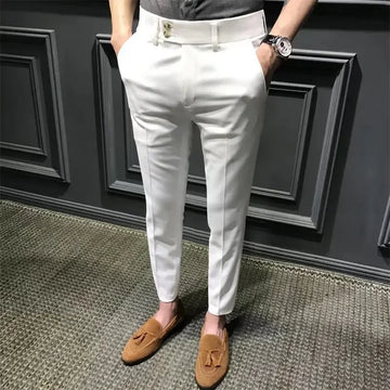Riolio Summer Trousers For Men Korean Style Slim Fit Casual Pants Small Foot Nine Points Trendy White Suit Pants